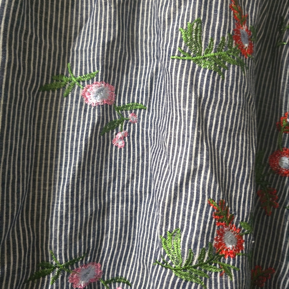 For Cynthia Linen & Cotton Striped Floral Embroidered Popover Tunic, Sz 2X, EUC! - Picture 12 of 14